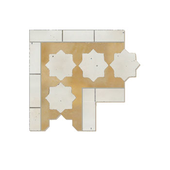 Mosaic House Moroccan tile Kmarshoun Star Corner 32-1 White,   Tan, beige, natural, terracotta   solid zellige, mosaic, zellij, border, glaze, stars 